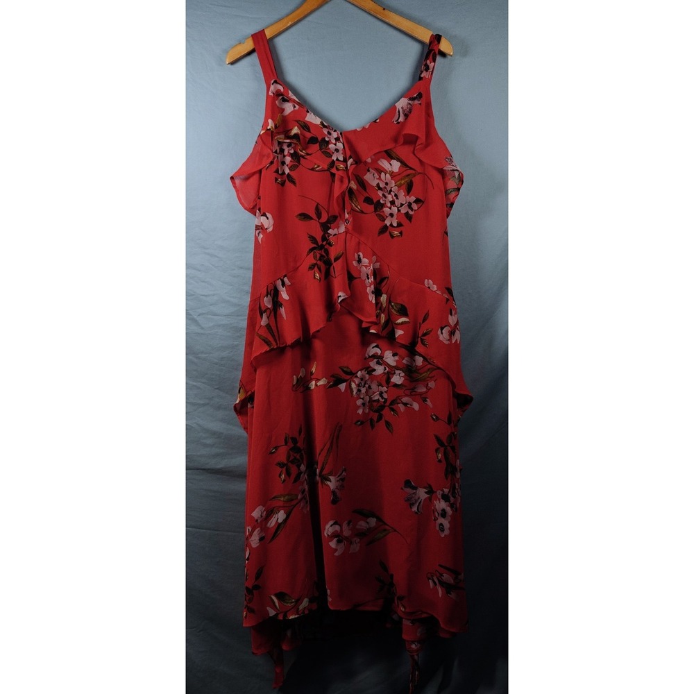 Ryan Michelle Red Floral Ruffle Dress‎ Large